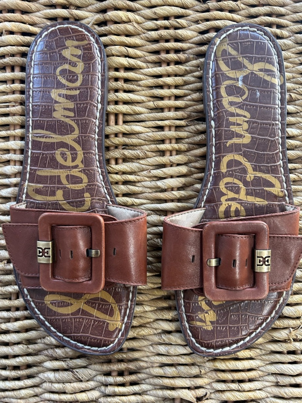 Sam Edelman Granada Brown Leather Buckle Slide Sandals Women’s Size 8